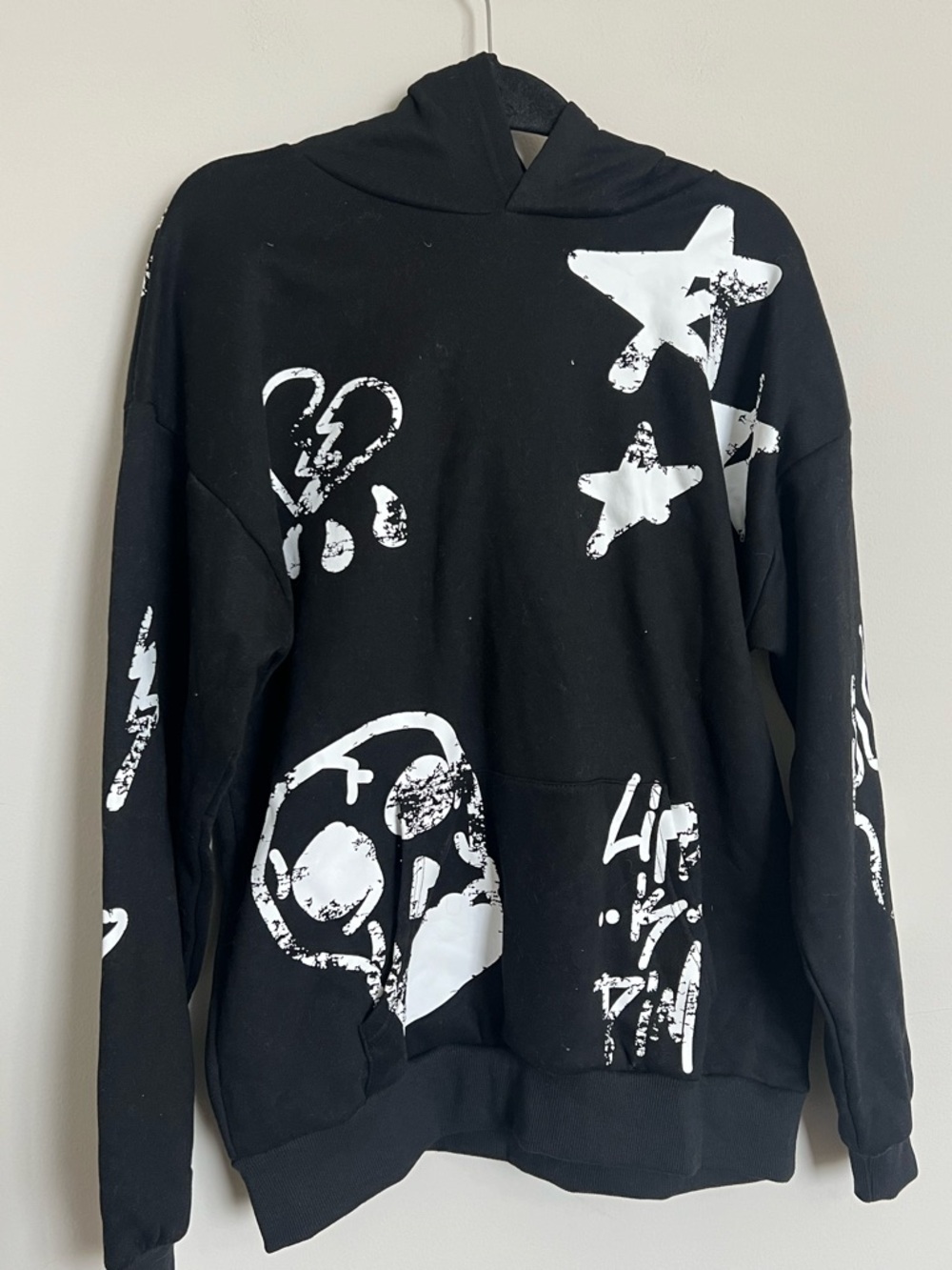 PacSun Black Graphic Streetwear Hoodie Size Medium Abstract Print Pullover - Picture 9 of 11